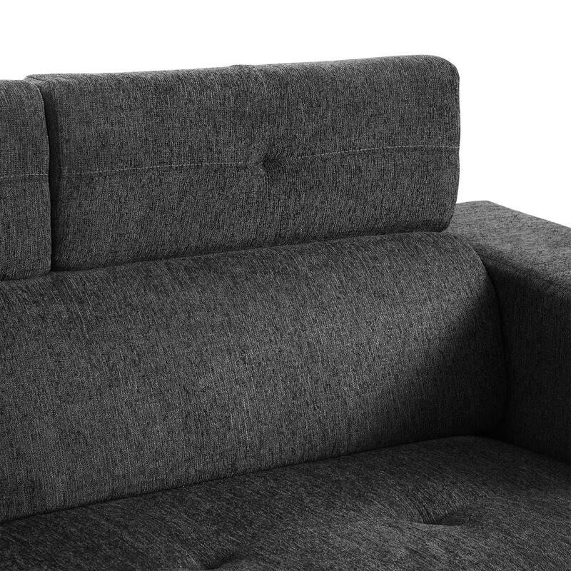 96" Linen L-Shaped Sectional Sofa Bed with Adjustable Headrest, Wireless Charging and Hidden Storage