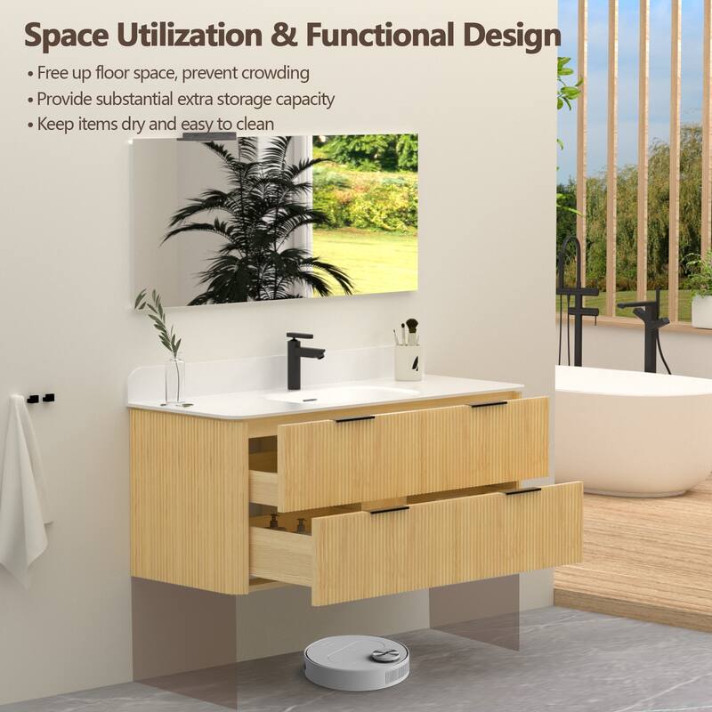 48" Floating Bathroom Vanity with Integrated countertop Rectangulare Sink Solid Wood - 48 inch