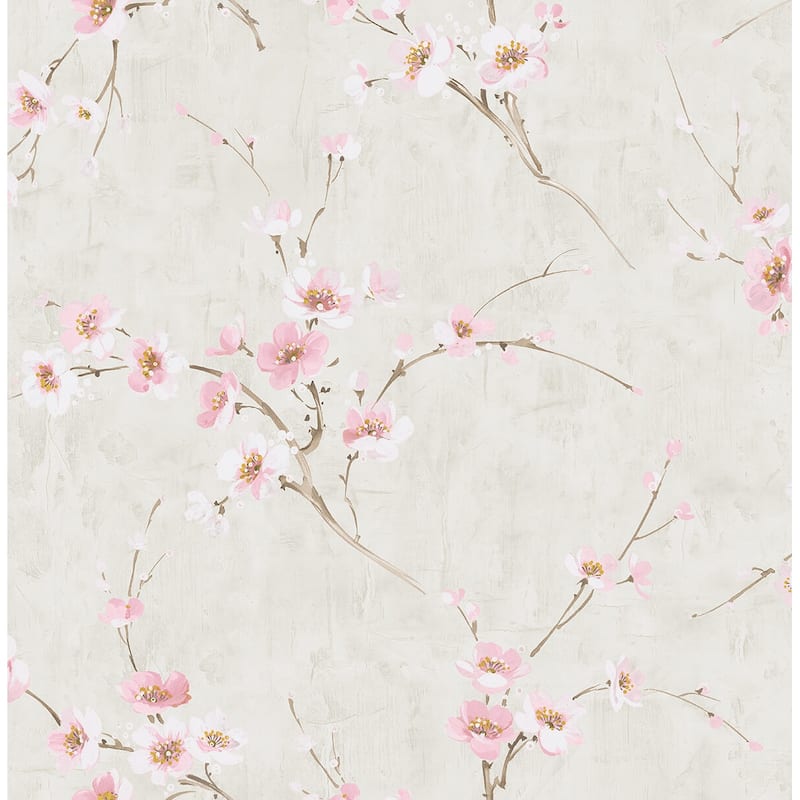 Seabrook Designs Koi Silk Road Dogwood Unpasted Wallpaper - 20.5 in. W x 33 ft. L - Metallic Pearl and Pink
