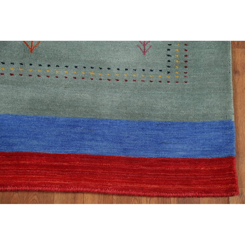 Striped Gabbeh Indian Accent Rug Hand-Knotted Wool Carpet - 4'1"x 5'8"