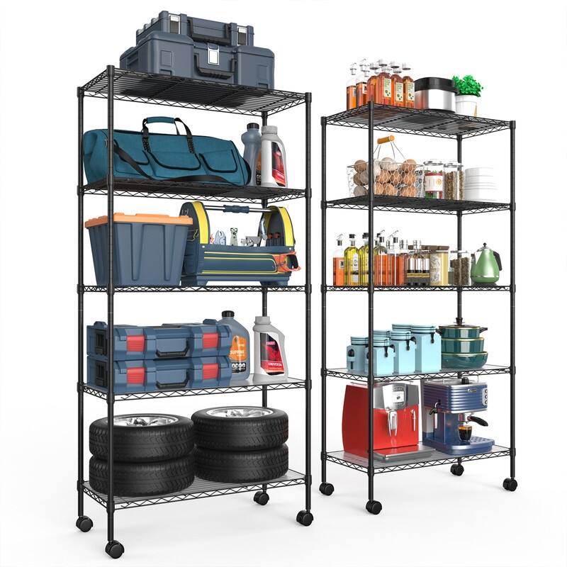 3/5/6-Tier Adjustable Heavy Duty Wire Shelving Unit with Wheels, Chrome/Black/White