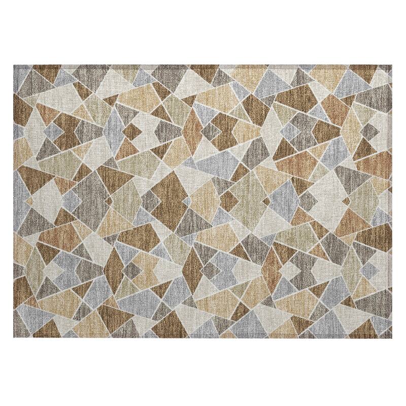 Machine Washable Indoor/ Outdoor Modern Mosaic Chantille Rug
