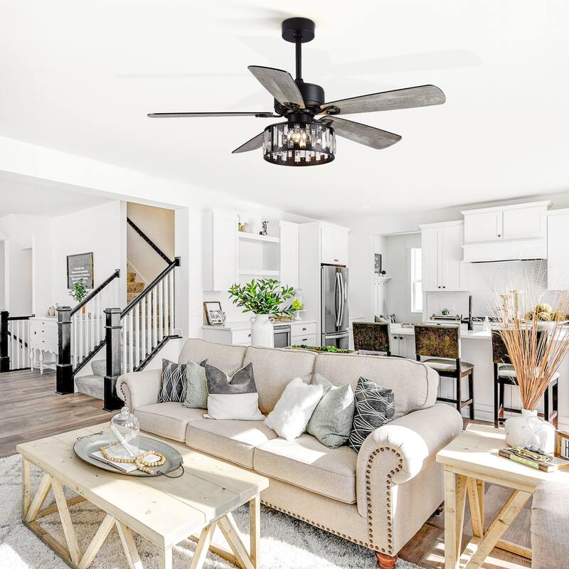 52 Inch Farmouse Ceiling Fan with Light Kit and Remote Included(5-blade)