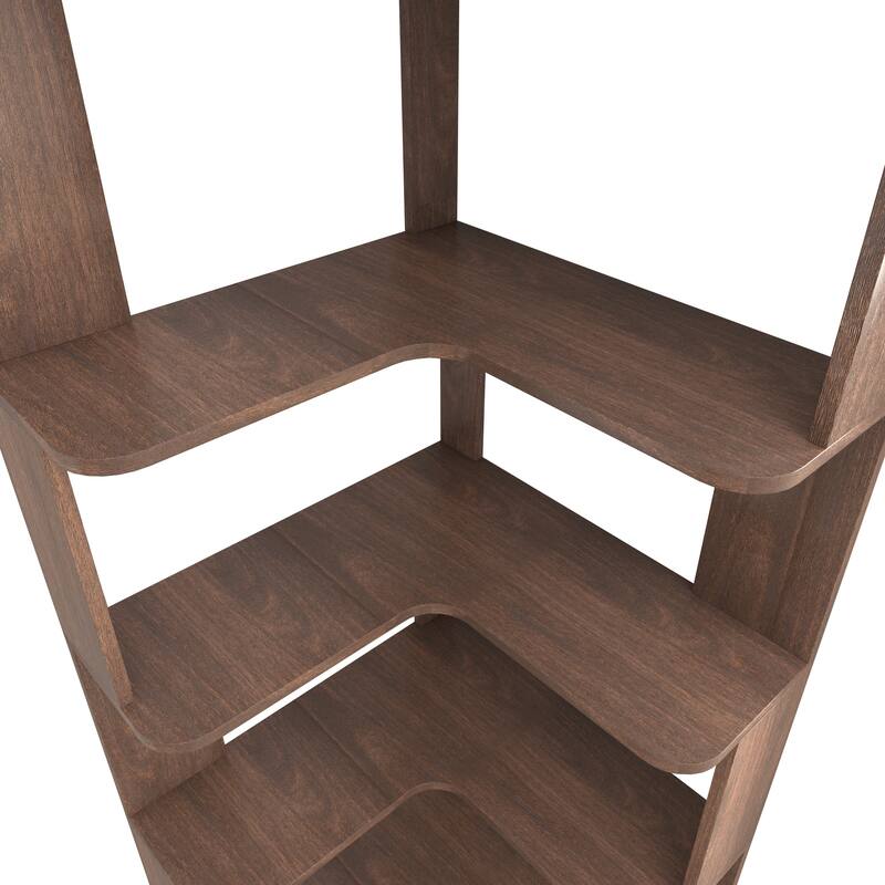 GDFStudio - Elysande Wood Corner Bookcase with 6-Tier Anti-Fall Design