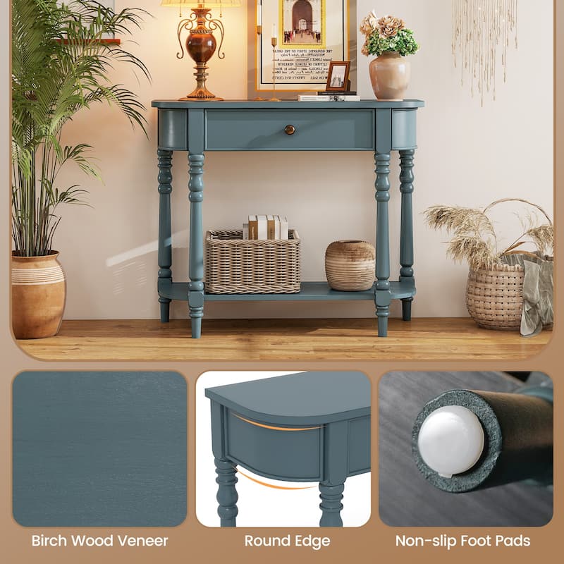Gymax Retro Console Table 36''L Wooden Entryway Table w/ Storage