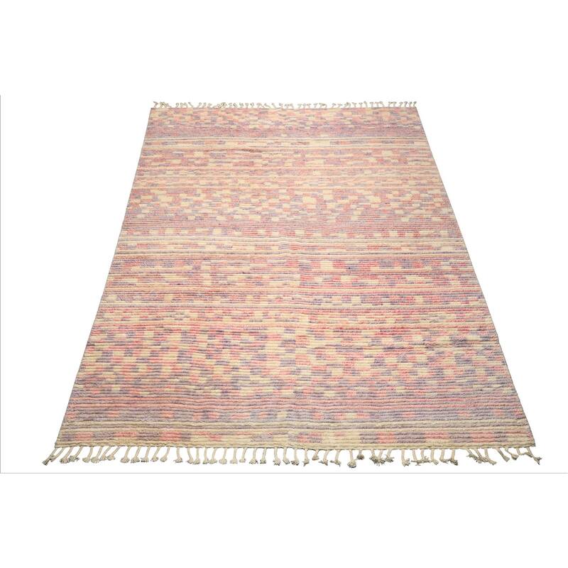 8x10 Tibetano Hand Knotted Wool Ivory Modern & Contemporary Boho Rug - 8' x 10'