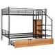 preview thumbnail 8 of 26, Industrial Minimalist Twin Over Full Metal Bunk Bed with Drawer and Lateral Storage Ladder and Wardrobe
