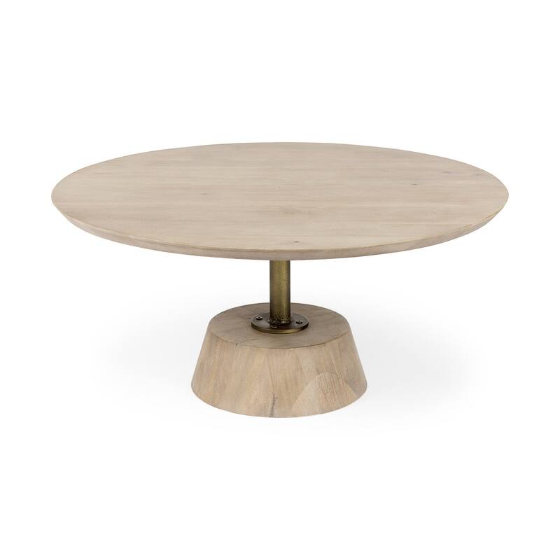Maxwell Dark Brown Wood w/Black Metal Pedestal Round Side Table