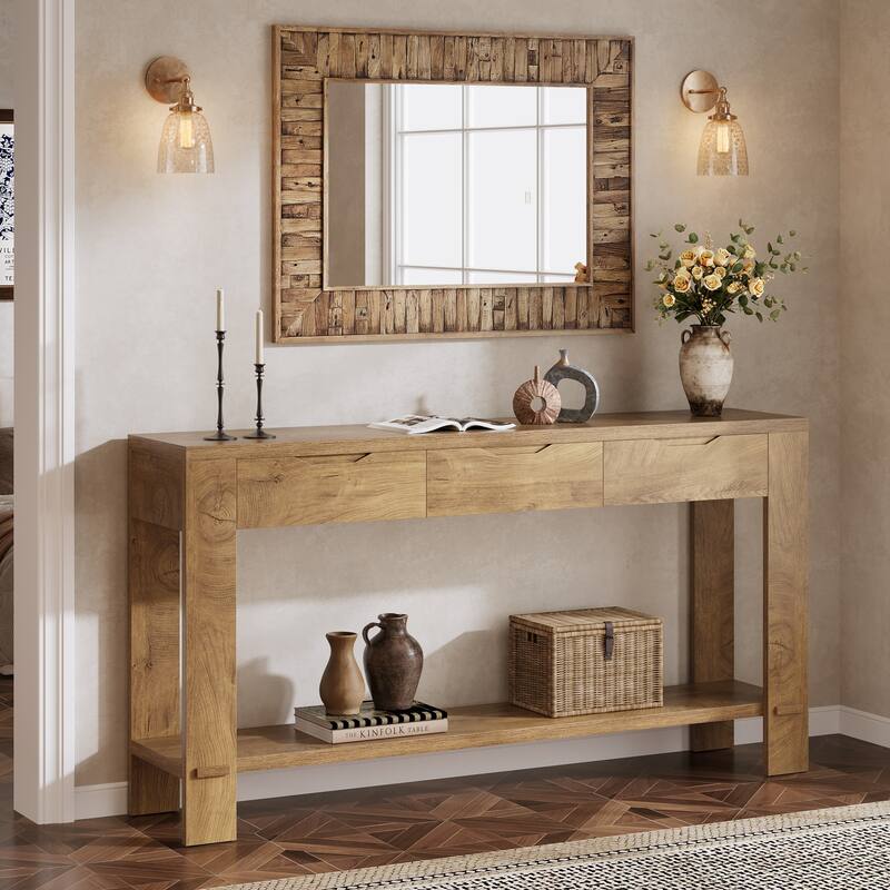 Console Table with 3 Drawers, 67'' Long Sofa Table Behind the Couch with Storage Shelf
