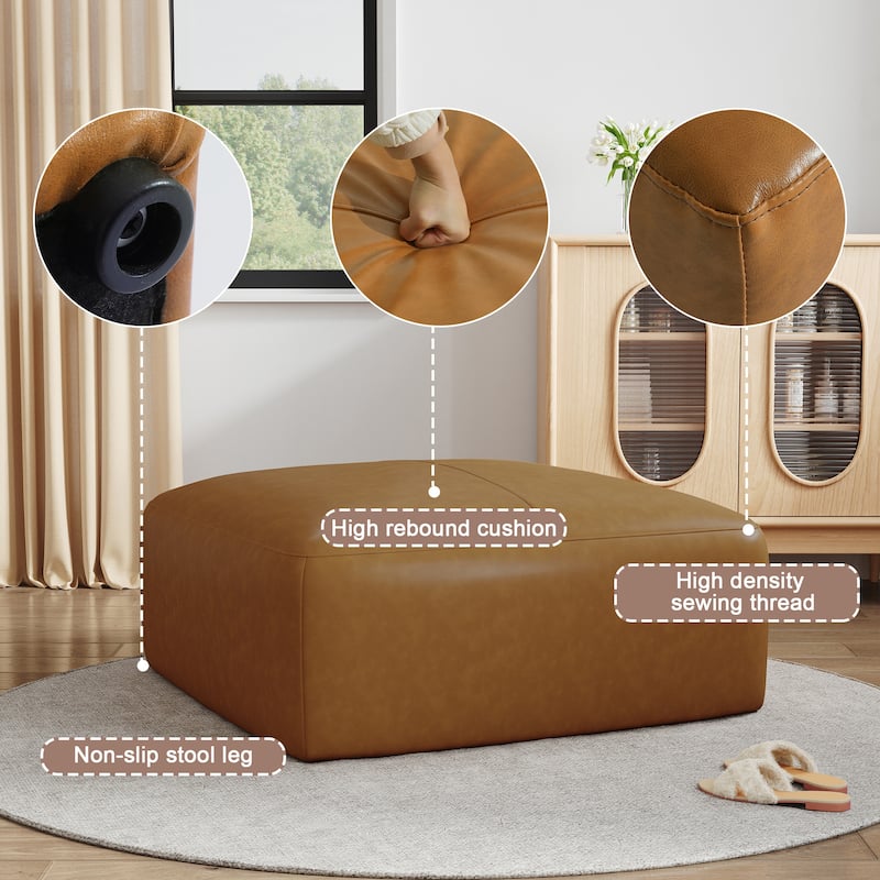 UIXE Genuine Leather Ottoman, Upholstered Ottoman for Living Room