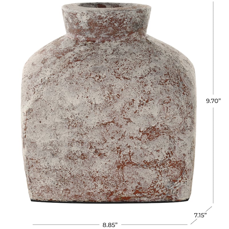 Brown Ceramic Antique Style Textured Square Decorative Vase