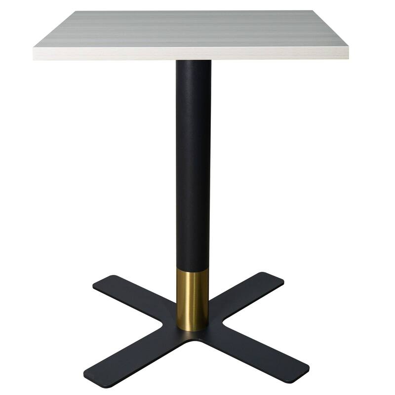 Vail Square Dining Table with 24 in. MDF Tabletop in Black Stainless Steel Cross Legs with Gold Accent Base Kitchen Table - Light Wood Brown