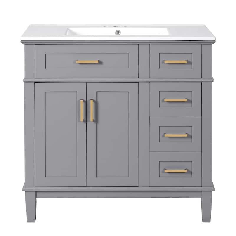 36"Modern Bathroom Vanity with Ceramic Sink, Soft Close Doors, 4 Drawers for Storage, Elegant Design for Small Bathrooms