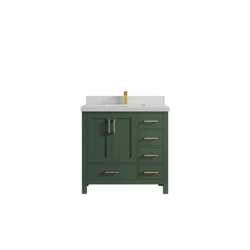 Willow Collections 36 in. W x 22 in. D Malibu Center Sink Left Bathroom Vanity with Countertop - 2" Carrara Quartz - Lafayette Green