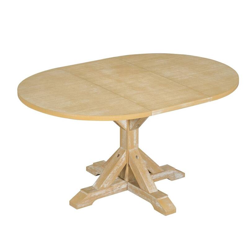 6 PCS Farmhouse Dining Table Set for 6 with Extendable Oval Table