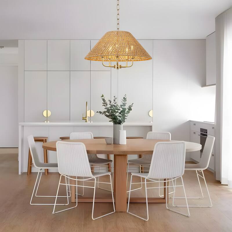 4/5-Light Dimmable Bohemian Hand Woven Drum Chandelier
