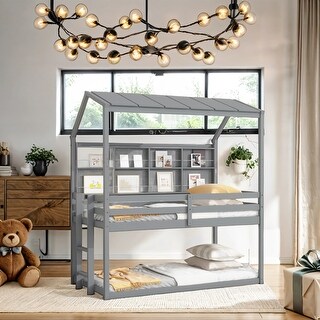 Classic Roof Shaped Bunk Bed for Kids, Easy Assemble