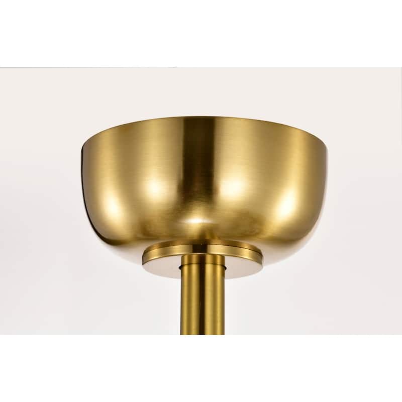 Lighted Ceiling Fan 6-Light Fandelier Brass Trim Opaque Glass Ribbon Weave Shade Remote Control