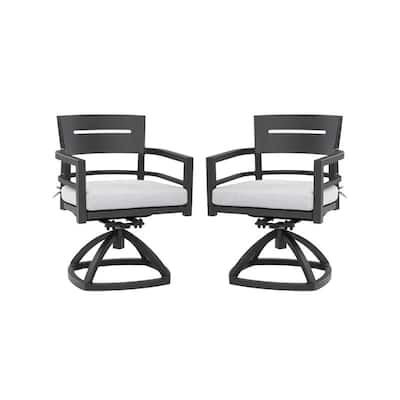 2-Piece Outdoor Aluminum Swivel Rocker Set with Sunbrella Fabric Cushions - Ember Black‌