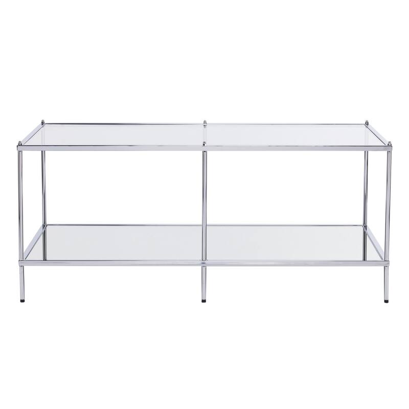 42" Chrome Glass And Metal Rectangular Mirrored Coffee Table - 19" H x 42.25" W x 24" D