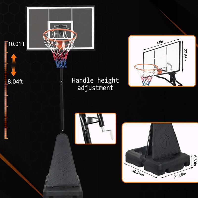 Portable Adjustable Basketball Hoop with Shatterproof Backboard