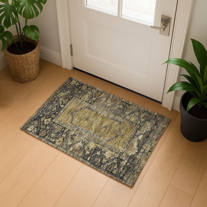 Premium Washable Super Soft Traditional Global Mayfield Rug - Brown - 1'8" x 2'6"