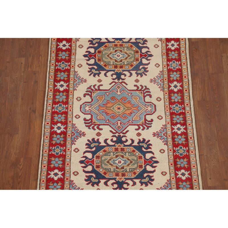 Geometric Kazak Oriental Runner Rug Handmade Foyer Wool Carpet - 2'8" x 9'7"