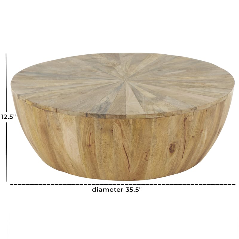 Mango Wood Handmade Round Living Room Coffee Table - Brown - Roche River Decor