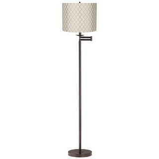 Swing Arm Floor Lamp Bronze Embroidered Hourglass Shade - 14" x 60 ...