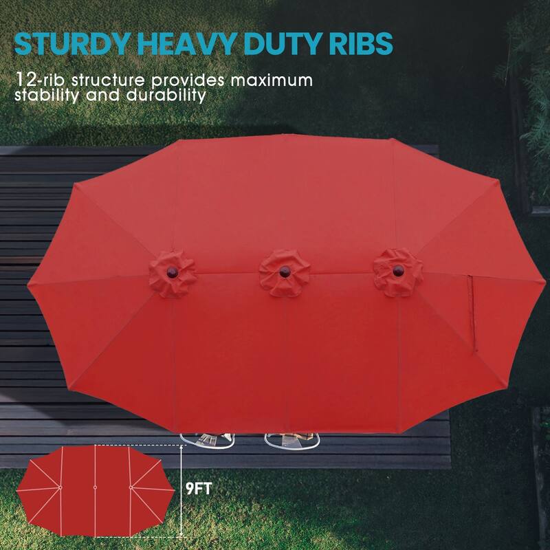 Aoodor 15ft Outdoor Double Sided Market Patio Umbrella with Base Stand