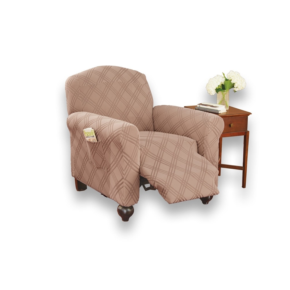 Diamond quilted stretch sale recliner cover with storage