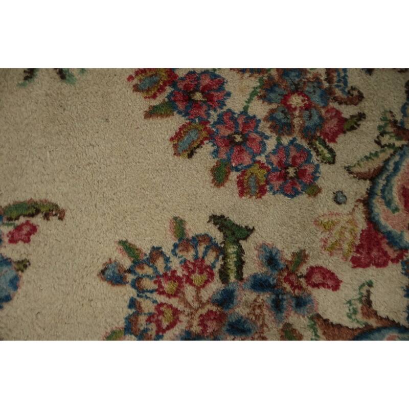 Hand Knotted Oriental 100% Wool Carpet Traditional Floral Beige & Ivories Kerman Area Rug - 13' 3'' X 9' 11''