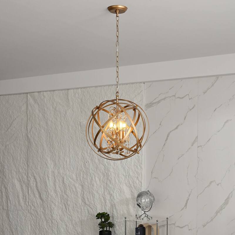Benita 4-Light Spray painted Yellow-ish Gold Crystal Chandelier
