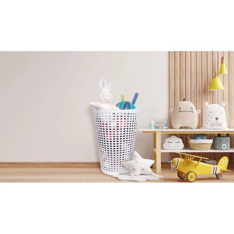 1.7 BU / 63.5L Round Flex Wicker Hamper, 3 Pack, White
