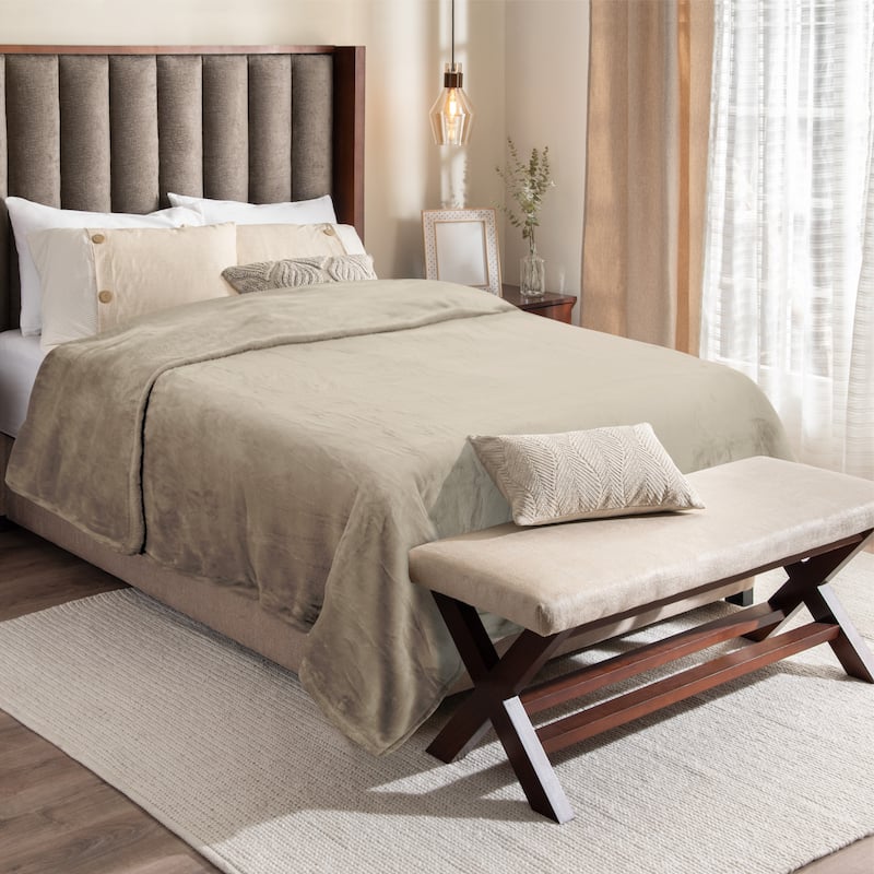 Warm & Cozy Plush Velvet Blanket - 90 x 90 in - Tan