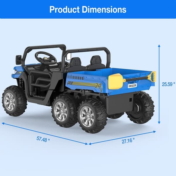 dimension image slide 3 of 5, 24V 2 Seater Ride On Dump Truck with Remote Control
