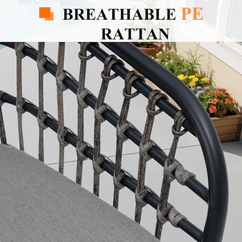 9-Piece Outdoor Patio Dining Set Wood Like Table Top Aluminum Rectangular Umbrella Hole Table with PE Rattan Chairs