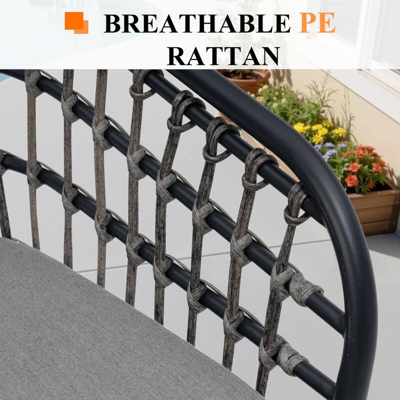 9-Piece Outdoor Patio Dining Set Wood-Like Table Top Alumium Umbrella Hole Table with Rattan Chairs