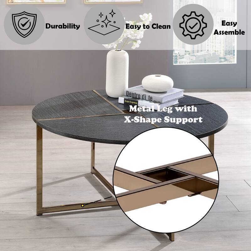 Charming Wooden-Top Coffee Table with Sturdy Metal Legs and X-Shape Support