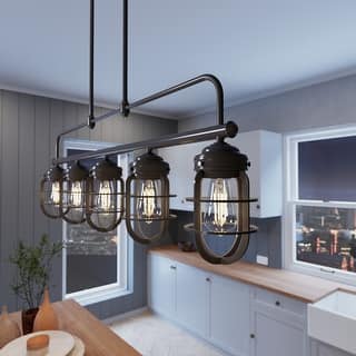Hunter Starklake 5-Light Linear Chandelier - Kitchen Island, Dining Room - Industrial - Modern Farmhouse, Cage Design