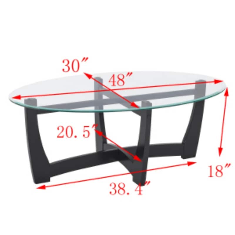 48" Oval Glass Coffee Table with Glass Top