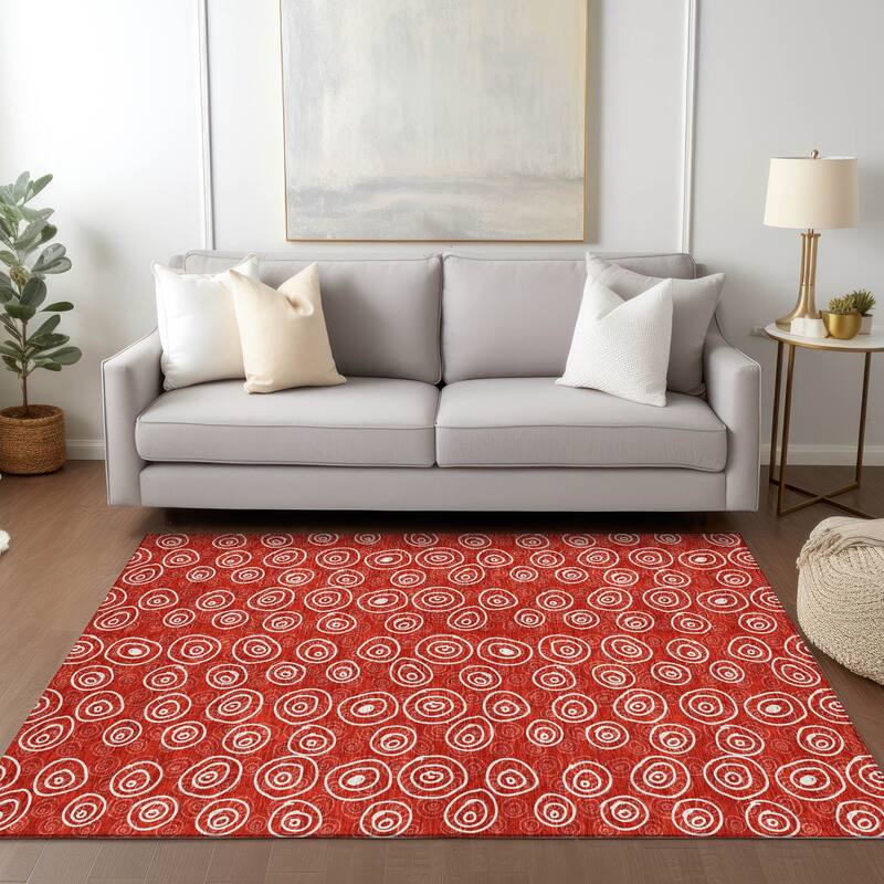 Machine Washable Indoor/ Outdoor Chantille Contemporary Bubbles Rug