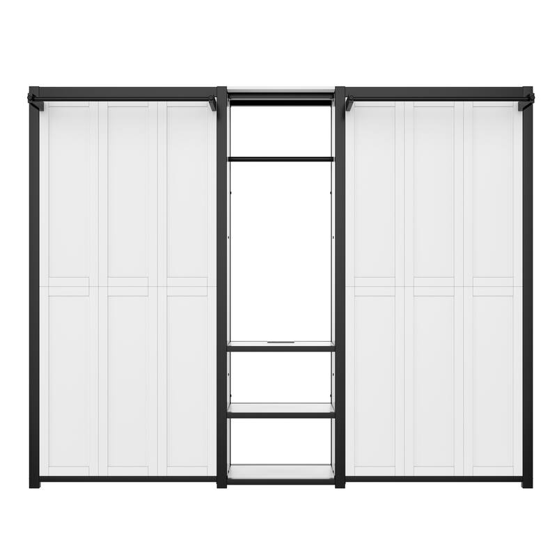 Roomfitters Twin and Twin Metal Foldable Murphy Bed with Wardrobe, Shelves & Power Outlets, 2-in-1 Space-Saving Design