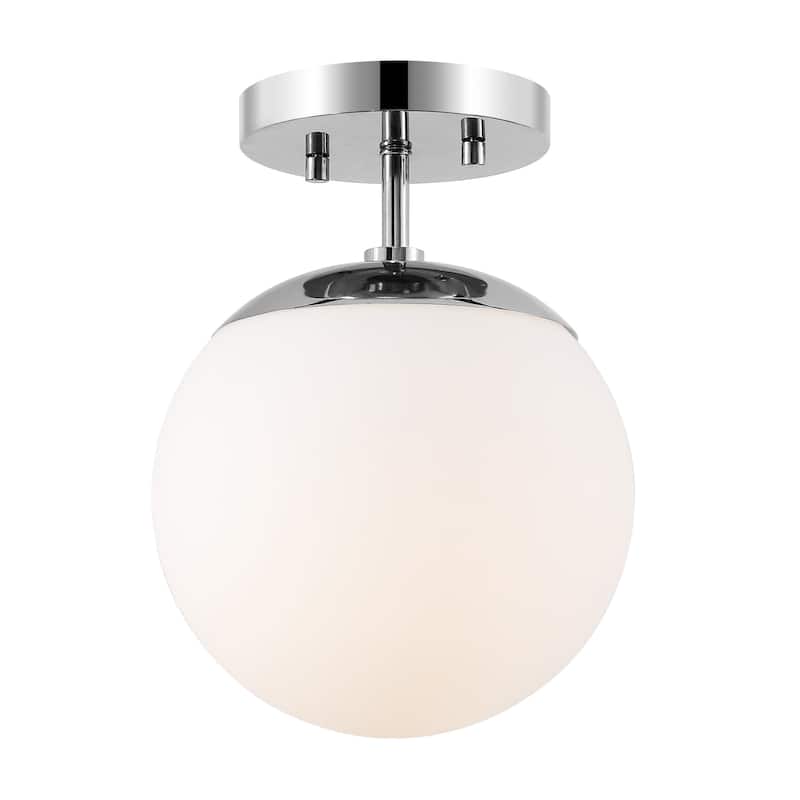 Galax Bistro 7.75" 1-Light Bohemian Farmhouse Iron/Frosted Glass LED Semi Flush Mount, Brass Gold/White by JONATHAN Y