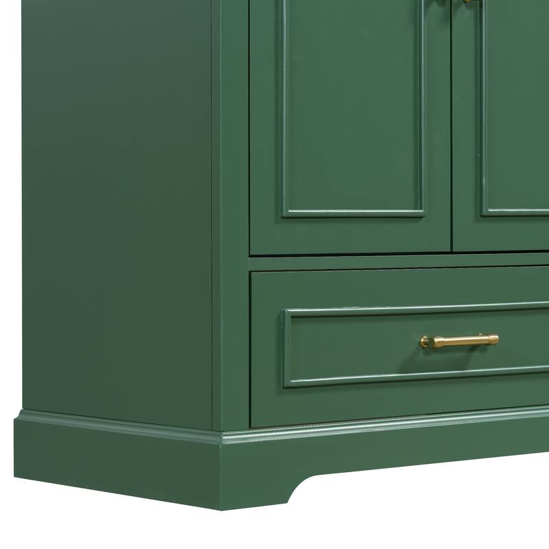 Bathroom Vanity with Ceramic Sink, Freestanding Storage Cabinet with Double Shelf, 1 Divider Drawer & 2 Soft-close Doors