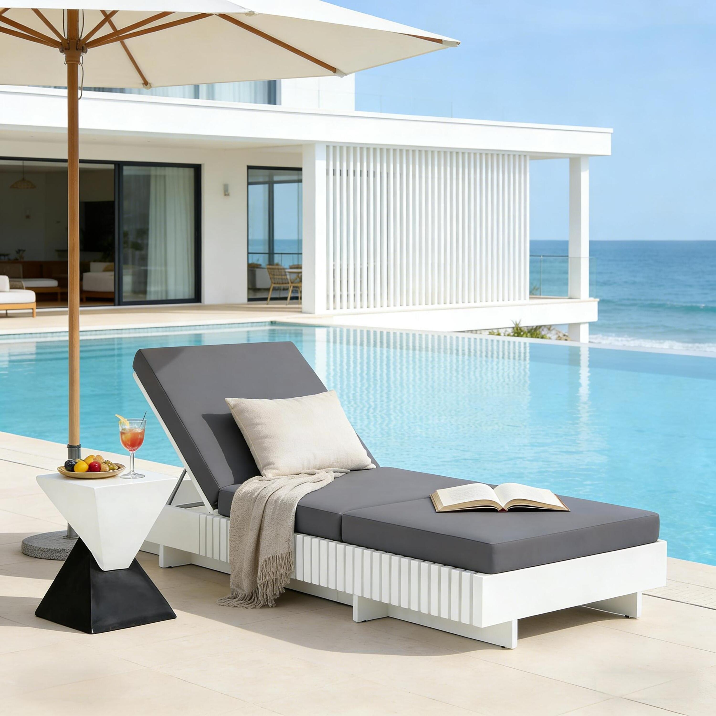 Christopher Knight Home - Kim Lounge Chaise Modern Outdoor Wooden Set with Triple-Fold Lounge Cushion