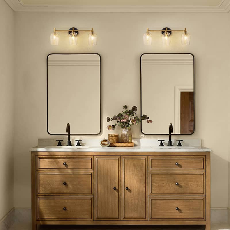3-Light Modern Industrial Hand-Hammered Iron & Hammered Glass Vanity Light for Vanity Mirror - 3 Light