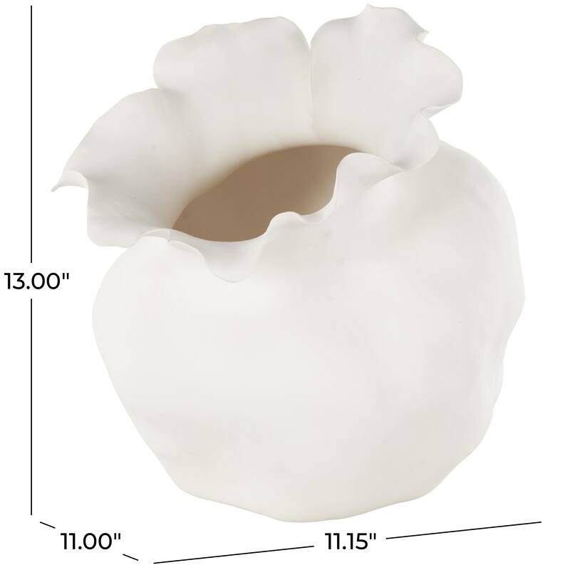Ceramic Abstract Wide Rounded Floral Shaped Vase with Petal Rim - White or Black - Roche River Decor
