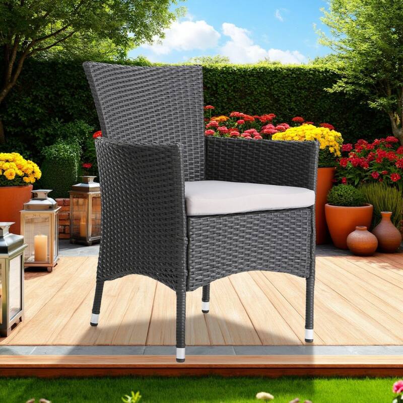 Marri Patio Dining Chair Set of 2, Ergonomic, Gray Wicker Design, Beige