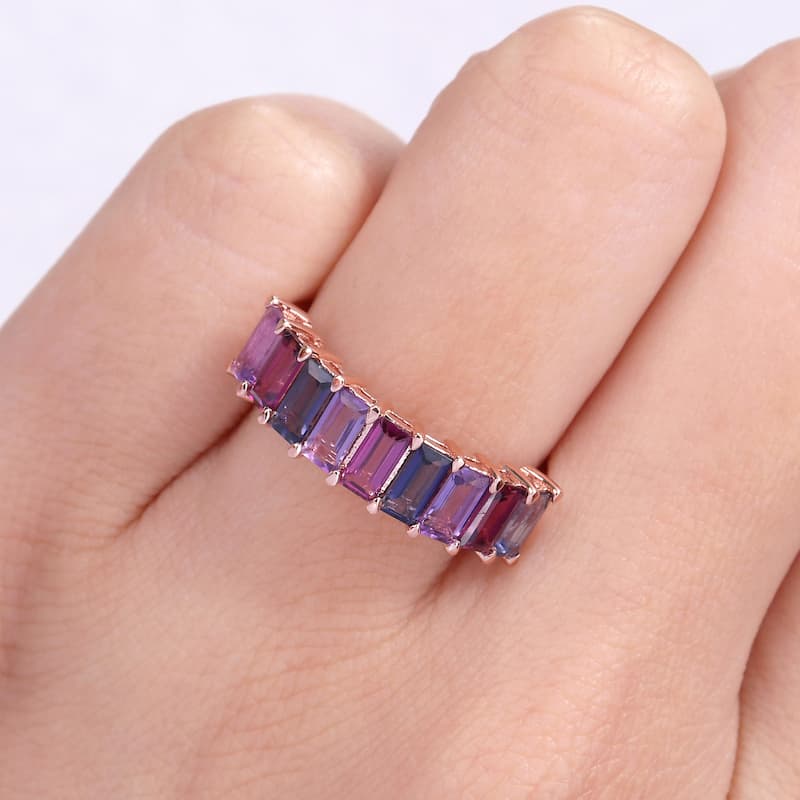 Miadora Rose Plated Sterling Silver Brazilian-Amethyst, Rhodolite & Iolite Anniversary Wedding Band